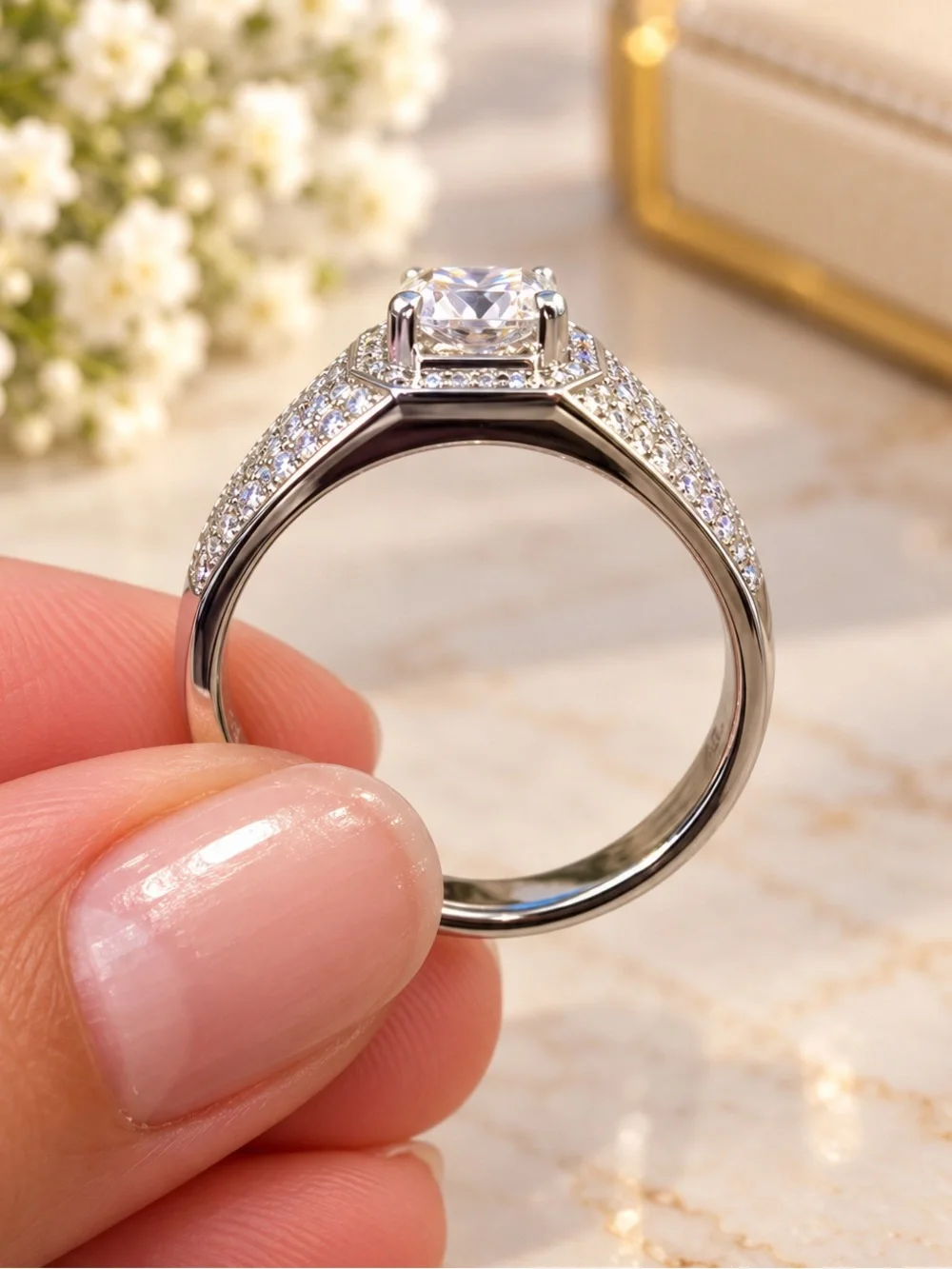 1-6 CT Men's Moissanite Engagement Ring Sterling Silver